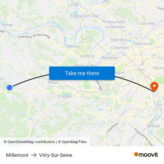 Millemont to Vitry-Sur-Seine map