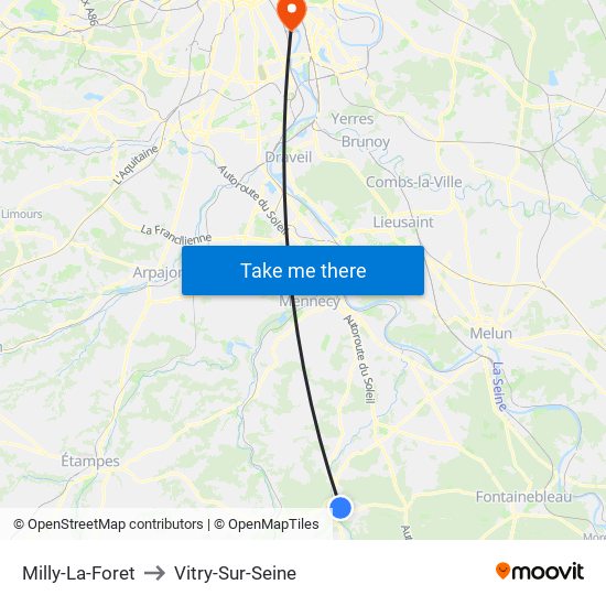 Milly-La-Foret to Vitry-Sur-Seine map