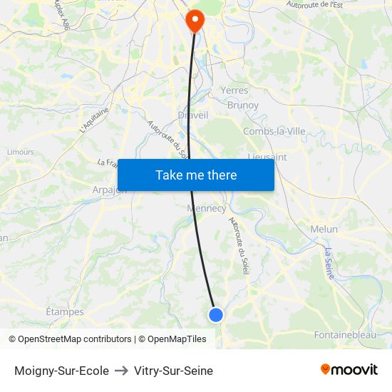 Moigny-Sur-Ecole to Vitry-Sur-Seine map
