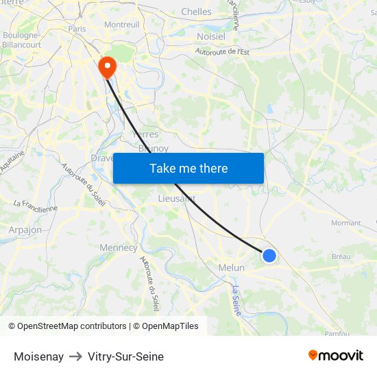 Moisenay to Vitry-Sur-Seine map