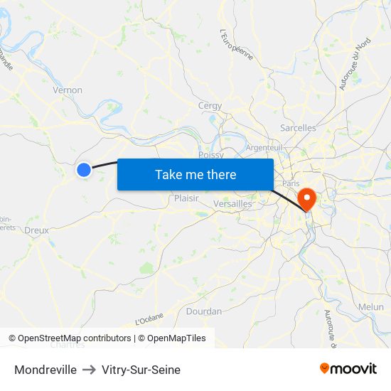 Mondreville to Vitry-Sur-Seine map