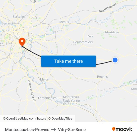 Montceaux-Les-Provins to Vitry-Sur-Seine map