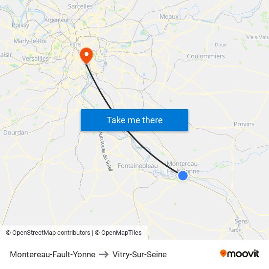 Montereau-Fault-Yonne to Vitry-Sur-Seine map