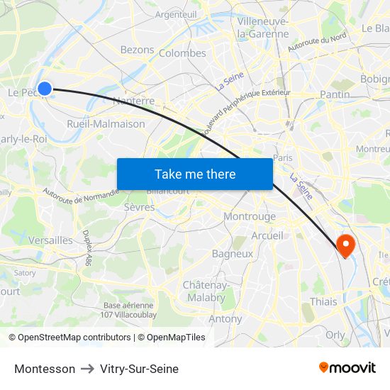 Montesson to Vitry-Sur-Seine map