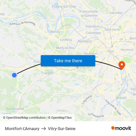 Montfort-L'Amaury to Vitry-Sur-Seine map