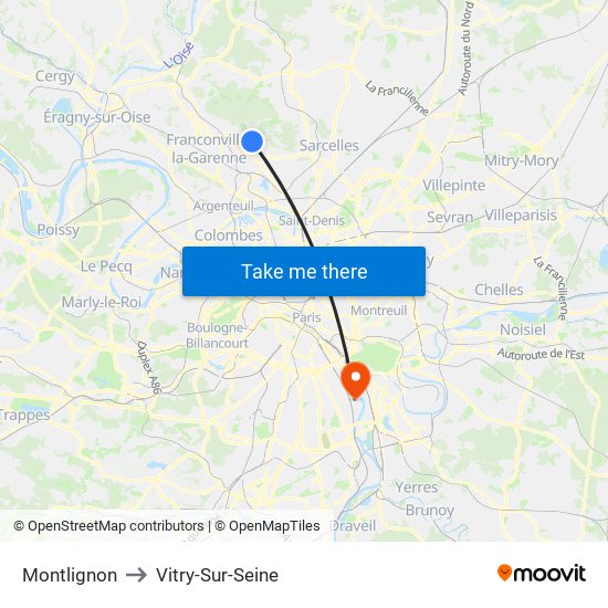 Montlignon to Vitry-Sur-Seine map