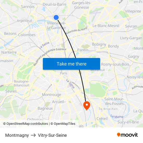 Montmagny to Vitry-Sur-Seine map