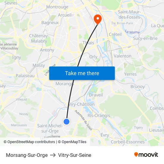 Morsang-Sur-Orge to Vitry-Sur-Seine map