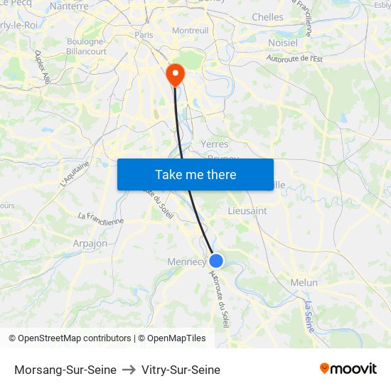 Morsang-Sur-Seine to Vitry-Sur-Seine map