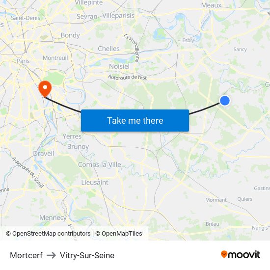 Mortcerf to Vitry-Sur-Seine map