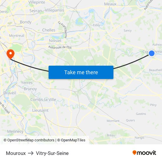 Mouroux to Vitry-Sur-Seine map