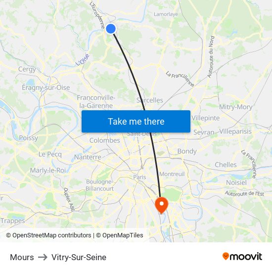 Mours to Vitry-Sur-Seine map