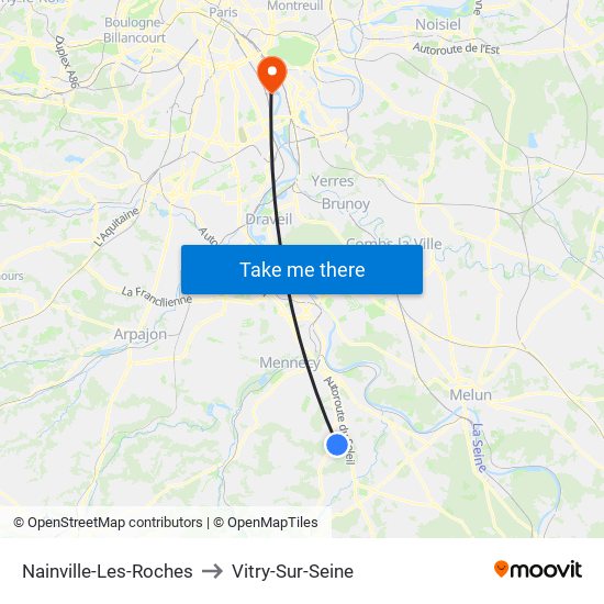 Nainville-Les-Roches to Vitry-Sur-Seine map