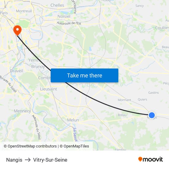 Nangis to Vitry-Sur-Seine map
