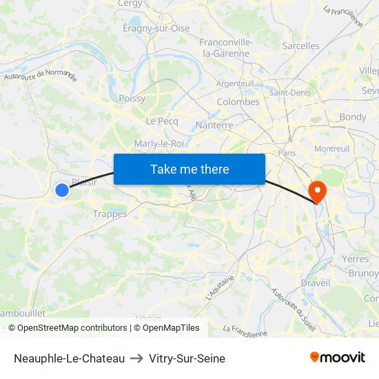 Neauphle-Le-Chateau to Vitry-Sur-Seine map