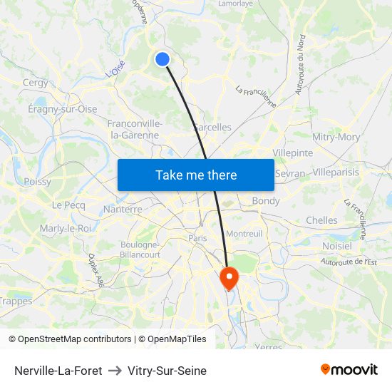 Nerville-La-Foret to Vitry-Sur-Seine map