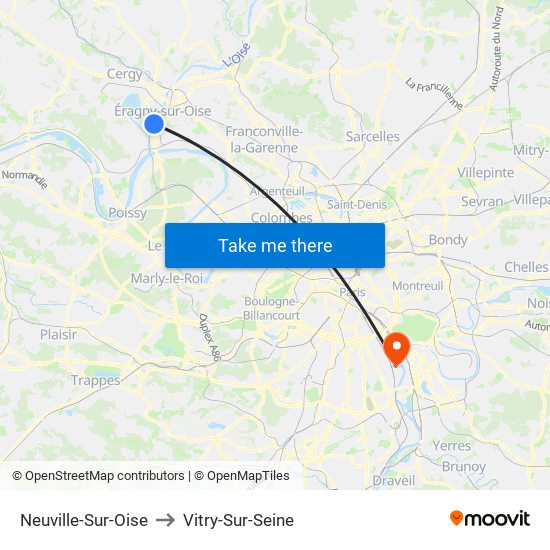 Neuville-Sur-Oise to Vitry-Sur-Seine map