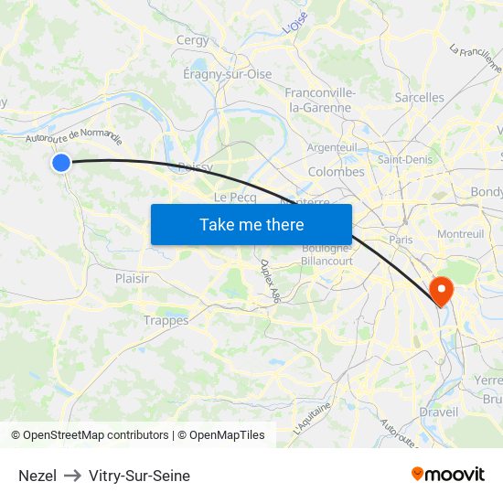 Nezel to Vitry-Sur-Seine map