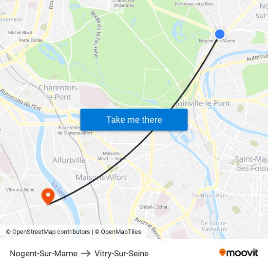 Nogent-Sur-Marne to Vitry-Sur-Seine map