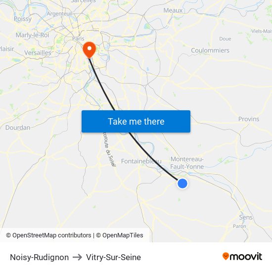 Noisy-Rudignon to Vitry-Sur-Seine map
