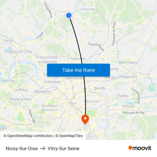 Noisy-Sur-Oise to Vitry-Sur-Seine map