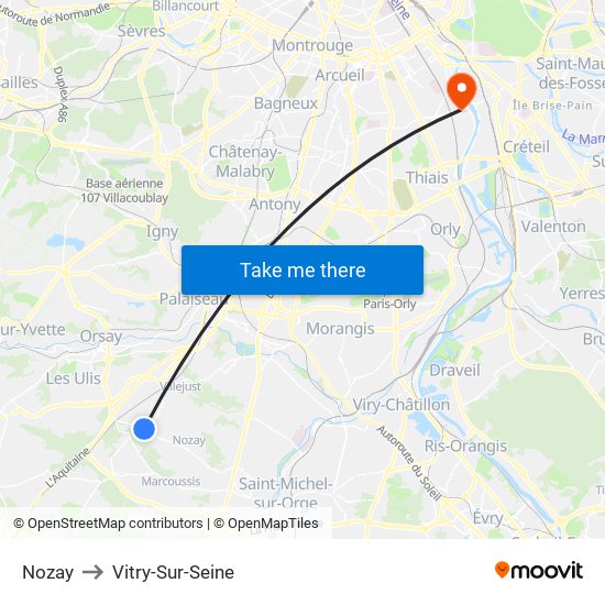 Nozay to Vitry-Sur-Seine map