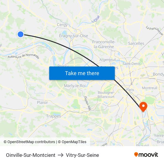 Oinville-Sur-Montcient to Vitry-Sur-Seine map