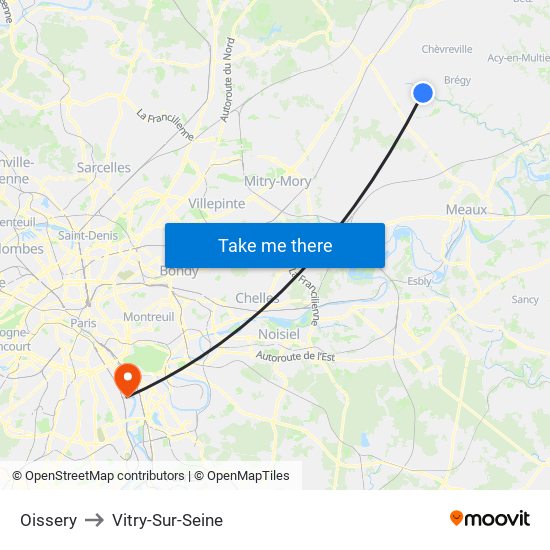 Oissery to Vitry-Sur-Seine map