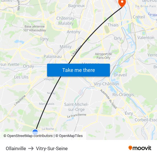 Ollainville to Vitry-Sur-Seine map