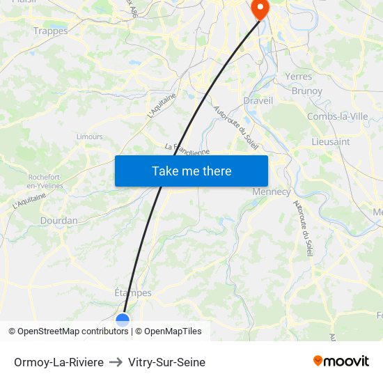Ormoy-La-Riviere to Vitry-Sur-Seine map