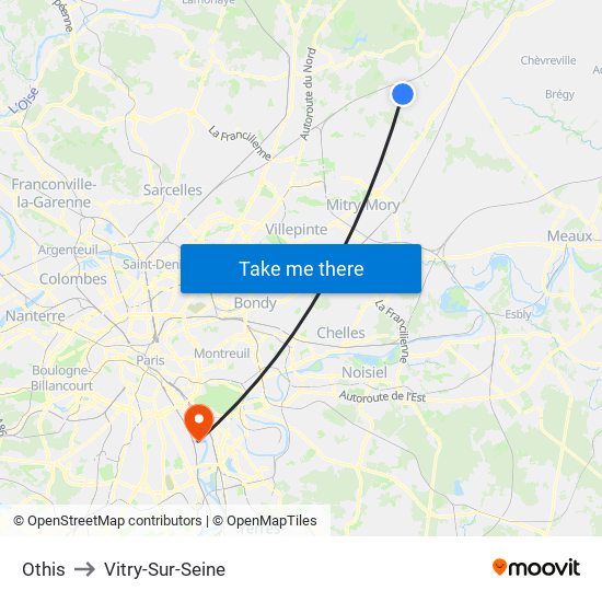 Othis to Vitry-Sur-Seine map
