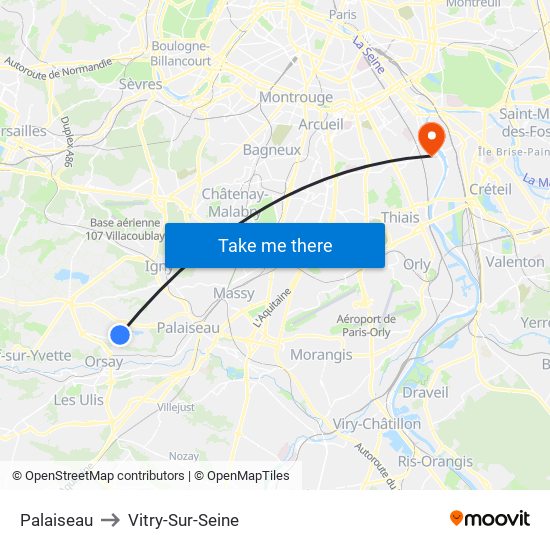Palaiseau to Vitry-Sur-Seine map