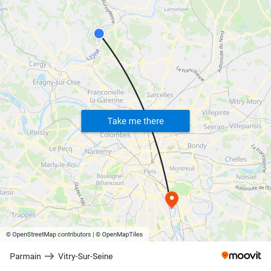 Parmain to Vitry-Sur-Seine map