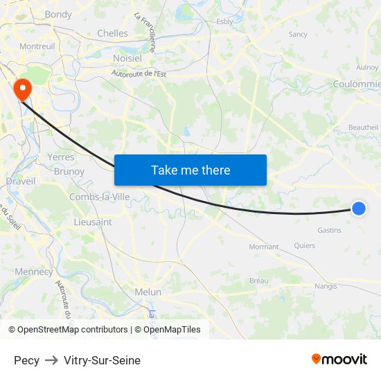 Pecy to Vitry-Sur-Seine map