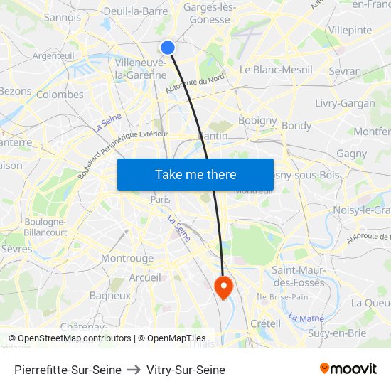 Pierrefitte-Sur-Seine to Vitry-Sur-Seine map