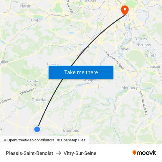 Plessis-Saint-Benoist to Vitry-Sur-Seine map