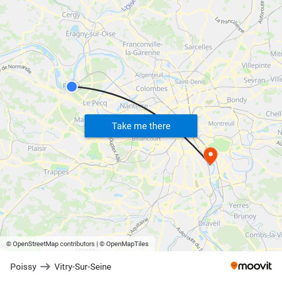 Poissy to Vitry-Sur-Seine map