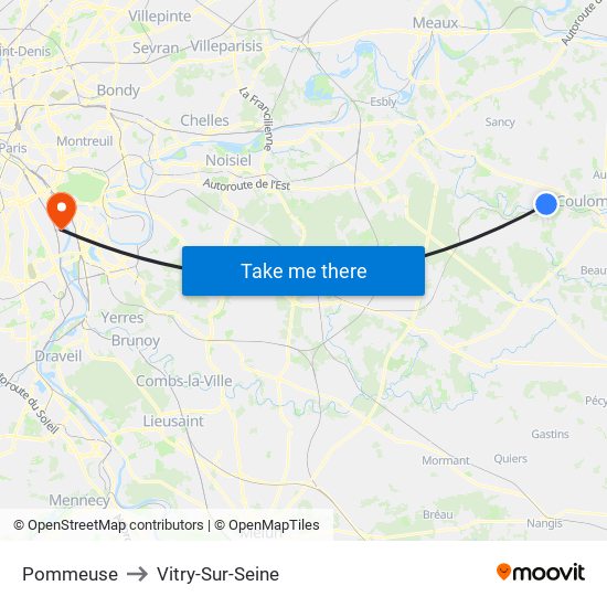 Pommeuse to Vitry-Sur-Seine map