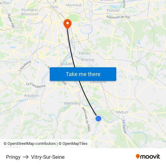 Pringy to Vitry-Sur-Seine map