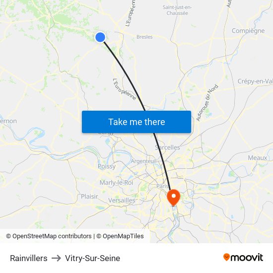 Rainvillers to Vitry-Sur-Seine map
