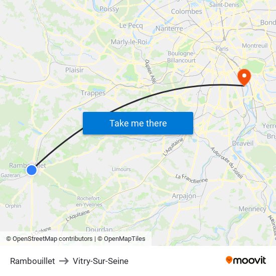 Rambouillet to Vitry-Sur-Seine map