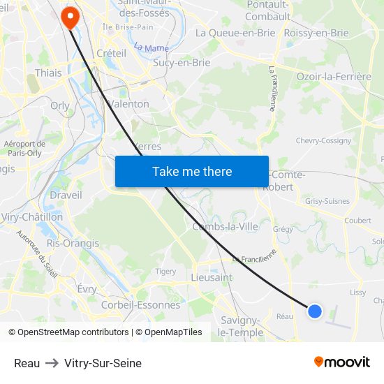 Reau to Vitry-Sur-Seine map