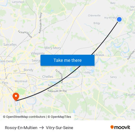 Rosoy-En-Multien to Vitry-Sur-Seine map