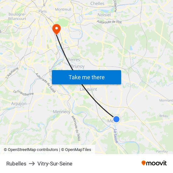 Rubelles to Vitry-Sur-Seine map