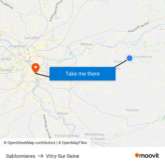 Sablonnieres to Vitry-Sur-Seine map