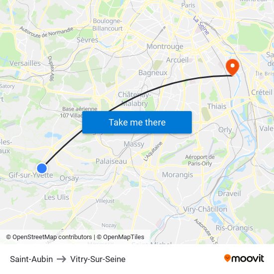 Saint-Aubin to Vitry-Sur-Seine map