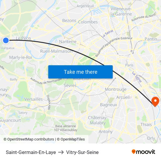 Saint-Germain-En-Laye to Vitry-Sur-Seine map