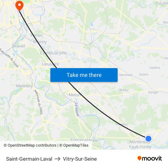 Saint-Germain-Laval to Vitry-Sur-Seine map