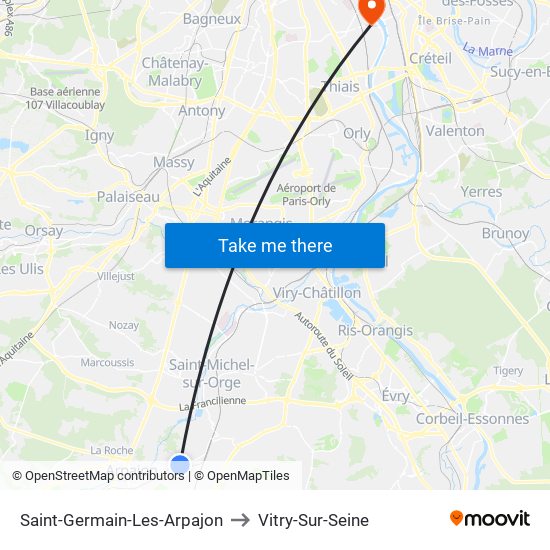 Saint-Germain-Les-Arpajon to Vitry-Sur-Seine map