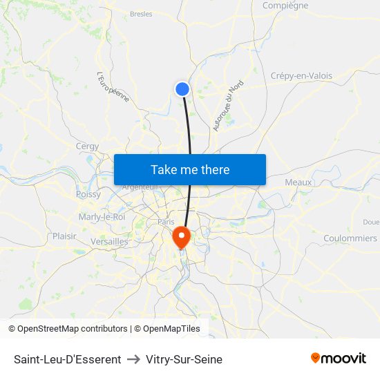 Saint-Leu-D'Esserent to Vitry-Sur-Seine map